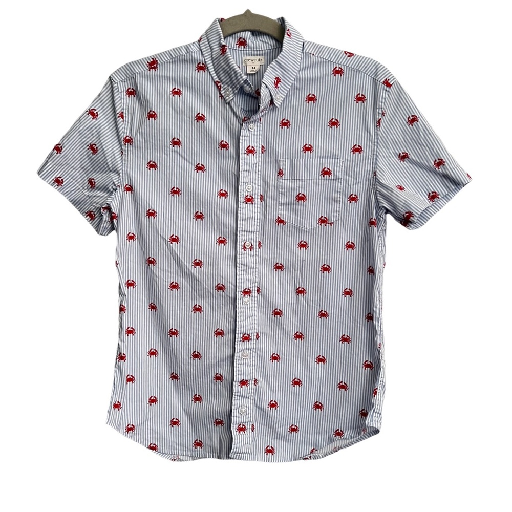 Crewcuts Crab Print Seersucker Short Sleeve Button Down